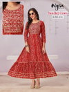 Bandhej Gown By Nysa Foil Print Long Anarkali Kurtis Wholesale Shop In Surat
